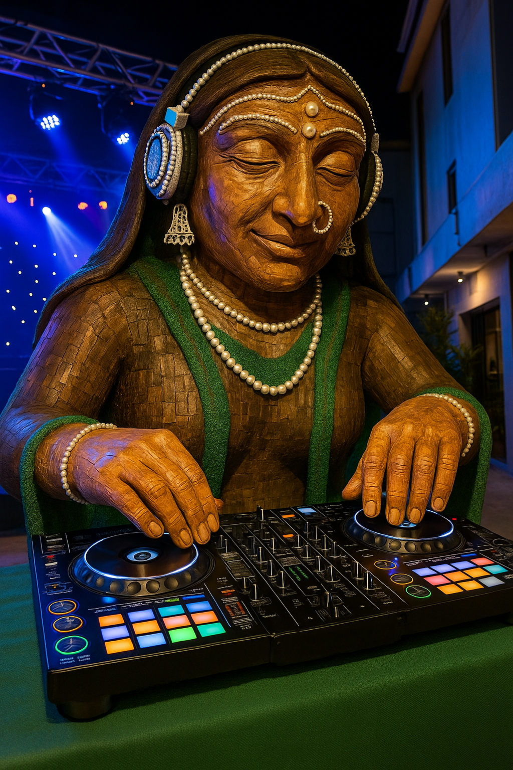 Wooden DJ at Nightclub Stage